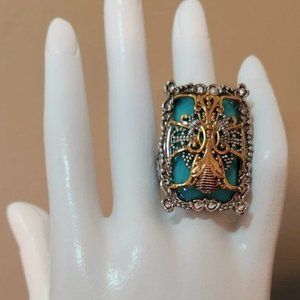 Silver Finish Heavy Turquoise Fashion Ring Rectangle Cut Size 7